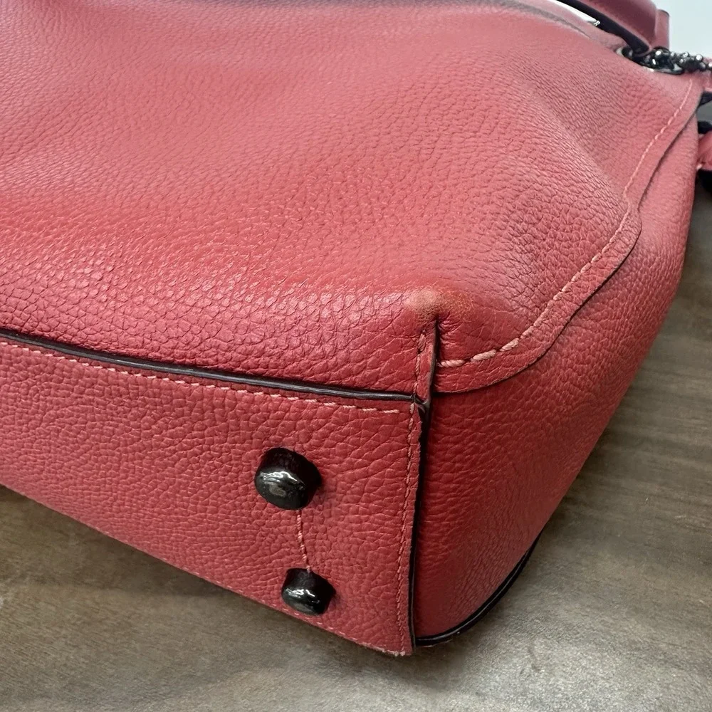 Coach 24947 Clarkson Coral Pink Pebbled Leather Magnetic Hobo Shoulder Bag Purse